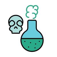 Toxic chemical flask line icon. Hazardous material, poison, skull, dangerous substance, laboratory, contamination, toxic, chemical, flask, line, icon, hazardous vector