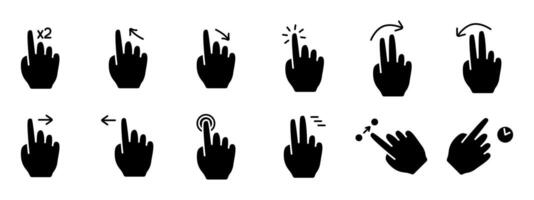 Gesture set icon. Swipe, tap, doubleclick, rotate, pinch, zoom, scroll, gesture, touchscreen, interaction, user interface, hand movement, multitouch, gesture, swipe, pinch, control vector