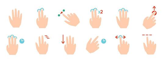 Gesture set icon. Swipe, tap, doubleclick, rotate, pinch, zoom, scroll, gesture, touchscreen, interaction, user interface, hand movement, multitouch, gesture, swipe, pinch, control vector