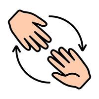 Hands exchanging line icon. Help, support, care, exchange, connection, giving, hands, symbol, sharing, community, kindness, cooperation, humanity, donation, teamwork, touch, partnership, aid. vector