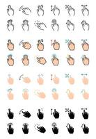 Gesture set icon. Swipe, tap, doubleclick, rotate, pinch, zoom, scroll, gesture, touchscreen, interaction, user interface, hand movement, multitouch, gesture, swipe, pinch, control vector