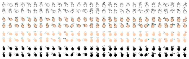 Gesture set icon. Swipe, tap, doubleclick, rotate, pinch, zoom, scroll, gesture, touchscreen, interaction, user interface, hand movement, multitouch, gesture, swipe, pinch, control vector