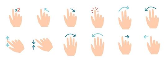 Gesture set icon. Swipe, tap, doubleclick, rotate, pinch, zoom, scroll, gesture, touchscreen, interaction, user interface, hand movement, multitouch, gesture, swipe, pinch, control vector