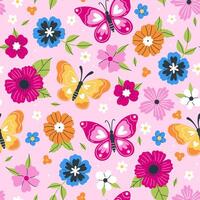 Bright seamless pattern with butterflies and flowers. graphics. vector