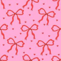 Simple seamless pattern with red bows and hearts on a pink background. graphics. vector