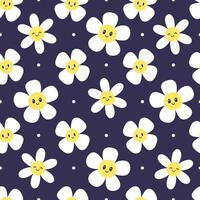 Seamless pattern with white smiling flowers. graphics. vector