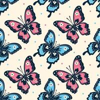Seamless pattern with pink and blue butterflies. graphics. vector
