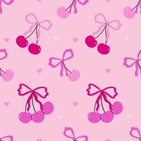 Seamless pattern with cherries and bows. graphics. vector
