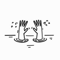 hand drawn doodle a drowning persons hand asks for help vector
