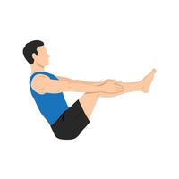 Man doing half boat pose ardha navasana exercise. vector