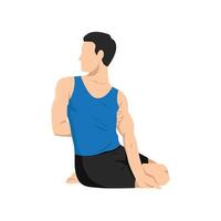 Man doing Sage Pose sanskrit or Bharadvajasana or bharadvaja twist. vector