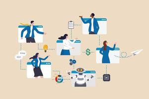 Office workflow diagram, working process, organization chart or corporate flowchart, task management, innovation working with AI artificial intelligence concept, business people on office workflow. vector