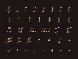 musical notes golden icon on black background. can be separated from each other vector
