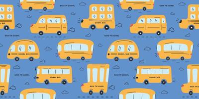 Childish pattern with hand drawn school buses vector