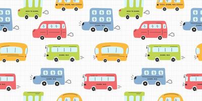 Seamless childish pattern with funny buses vector