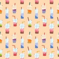 Seamless pattern with bubble tea cups vector