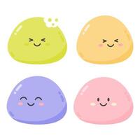 Funny kawaii sweet mochi set with smiling face vector
