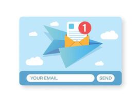 Banner of email marketing icon in flat style. Subscription to newsletter illustration on isolated background. Subscribe, submit sign business concept. vector