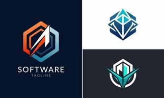 Software company modern abstract logo set vector
