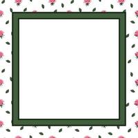 card with a square frame on a background of pink roses and green leaves. vector