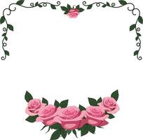 Square frame of swirls and composition of pink roses vector