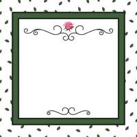 square frame with green leaves and curls vector