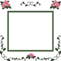 quare green frame. curls with leaves and pink roses vector