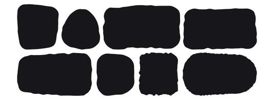 Set of black square and rectangular shapes with ripped jagged borders. illustration isolated on white background vector