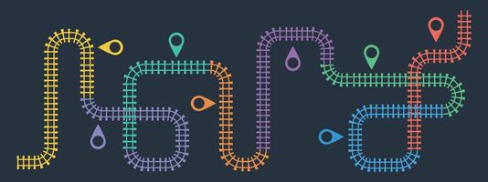 Railroad tracks infographic. Business template with 8 options or steps. Railway simple icon, rail track direction, train tracks colorful illustration on a black background. vector