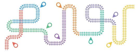 Railroad tracks infographic. Business template with 8 options or steps. Railway simple icon, rail track direction, train tracks colorful illustration on a white background. vector