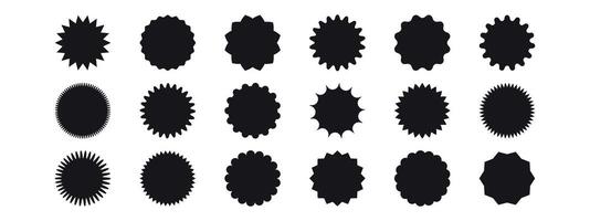 Set of sunburst stickers. Price tags with zig zag, scallop, wavy edges. Kit of badges, stamps, labels, speech bubbles isolated on white background. vector