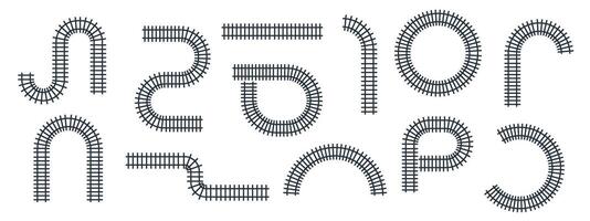 Railway train track illustration isolated on white background. Rail pattern round circular curve railroad path icon vector