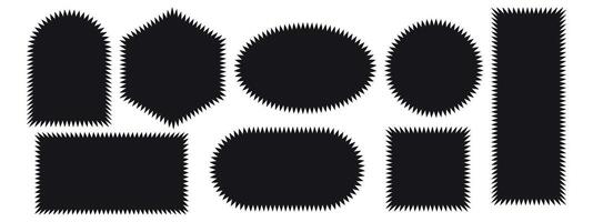 Set of black square, oval, circle, arch, hexagon and rectangular shapes with ripped jagged borders. illustration isolated on white background vector