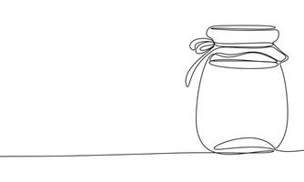 Jar of honey one line continuous. Line art jar of jam. Hand drawn art. vector