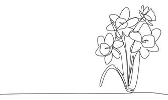 Daffodils one line continuous. Line art daffodils. Hand drawn art. vector