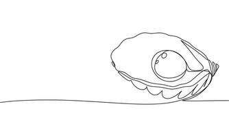 Pearl in a shell one line continuous. Pearl in a shell line art. Hand drawn art. vector