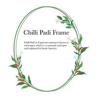 Chilli Padi floral oval frame with leaves isolated on white background vector
