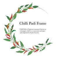 chilli floral oval frame with leaves isolated on white background vector