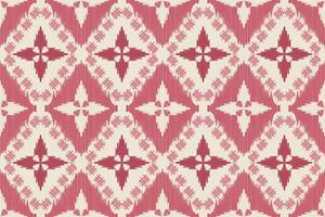 Red and cream ikat fabric pattern. Traditional ethnic geometric design. Seamless background for textiles and wallpapers. vector