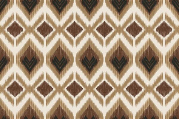 Brown and beige ikat fabric pattern with geometric diamonds. Traditional tribal fabric pattern. Seamless fabric background for rugs, mats, wallpapers, wrapping papers, fabrics, clothing.