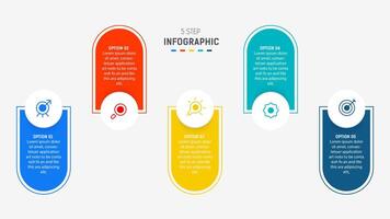 Five Step Infographic design element template for presentation. info graphic illustration. process diagram and presentations step, banner, flow chart, 5 option template. vector
