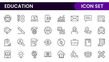 Education line icons collection. Big UI icon set in a flat design. Thin outline icons pack. Thin line icons set of academic subjects and education. Outline symbol collection. vector