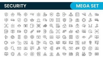 Set of Security web icons in line style. Guard, cyber security, password, smart home, safety, data protection, key, shield, lock, unlock, eye access. Security outline icon set. vector