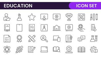 Education line icons collection. Big UI icon set in a flat design. Thin outline icons pack. Thin line icons set of academic subjects and education. Outline symbol collection. vector