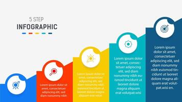 Five Step Infographic design element template for presentation. info graphic illustration. process diagram and presentations step, banner, flow chart, 5 option template. vector