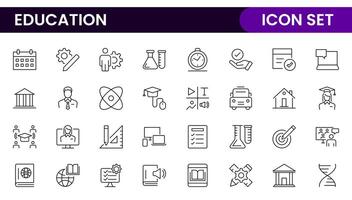 Education line icons collection. Big UI icon set in a flat design. Thin outline icons pack. Thin line icons set of academic subjects and education. Outline symbol collection. vector