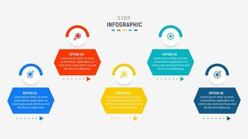 Five Step Infographic design element template for presentation. info graphic illustration. process diagram and presentations step, banner, flow chart, 5 option template. vector