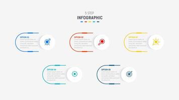 Five Step Infographic design element template for presentation. info graphic illustration. process diagram and presentations step, banner, flow chart, 5 option template. vector
