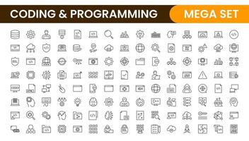 Programming coding set of web icons in line style. Software development icons for web and mobile app. Code, api, programmer, developer, information technology, coder and more. vector