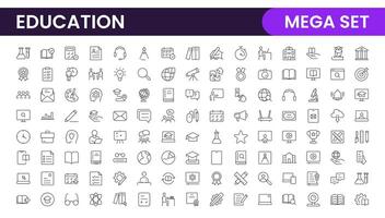 Education line icons collection. Big UI icon set in a flat design. Thin outline icons pack. Thin line icons set of academic subjects and education. Outline symbol collection. vector
